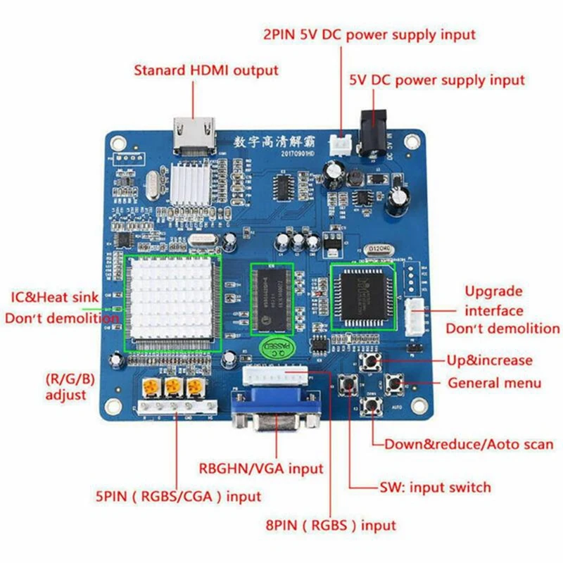 HD Video Output Converter Board VGA/RGB/CGA/EGA/YUV To -Compatible For Arcade Blue Game Machine Video Output Accessories