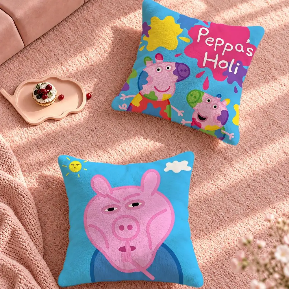 Cartoon Preschool Peppa Pig Cushion Cover Cute Cartoon Throw Pillow Cover Soft Plush Cushion Cover Sofa Bedroom Home Decor
