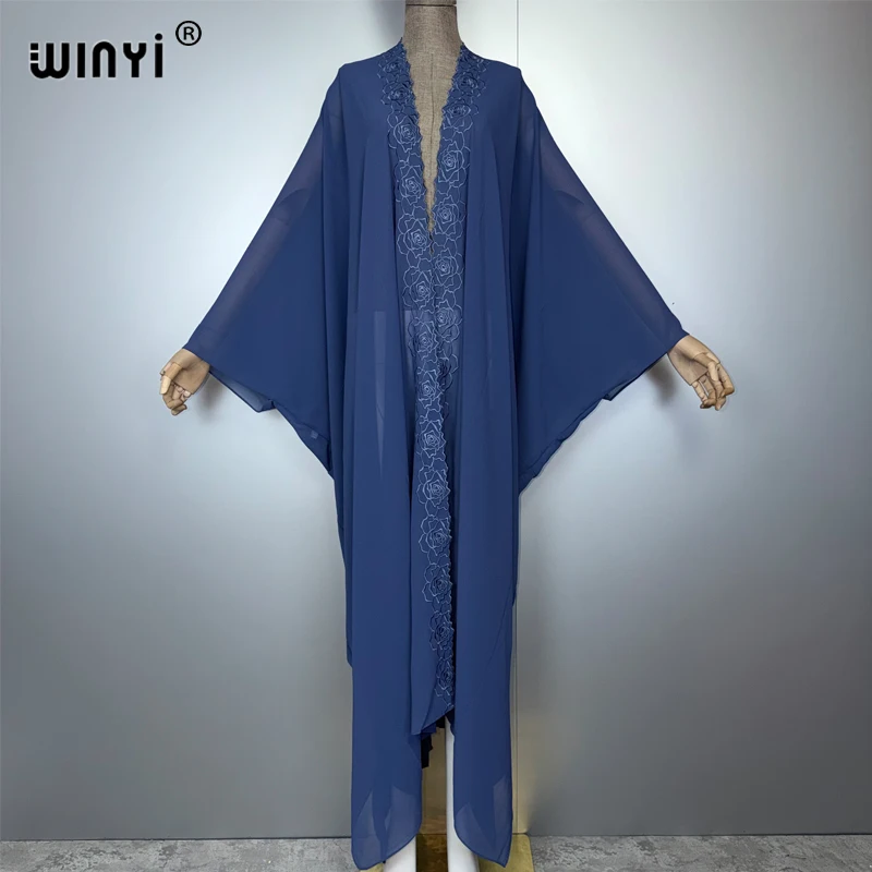 

WINYI Monochrome embroidered cardigan Middle East abaya dubai luxury holiday party dress muslim woman fashion open front kaftan