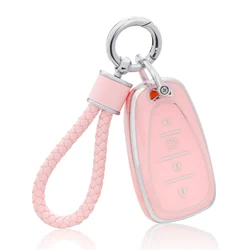 for Chevy Key Fob Cover with Keychain, Pink Soft TPU Key Case Protection Shell Fit for Chevy Chevrolet Malibu Equinox Traverse C