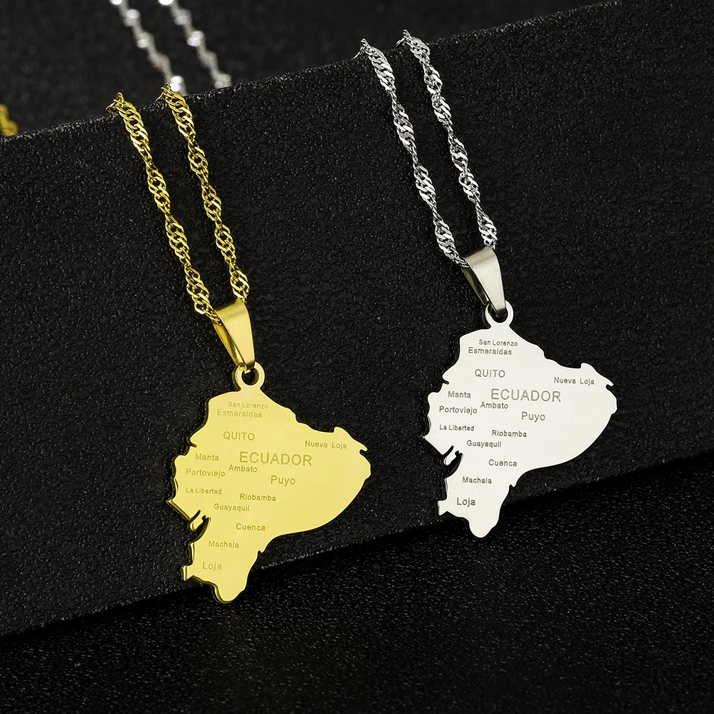 العصرية الولايات المتحدة الاتحاد الأوروبي رائجة البيع الفولاذ المقاوم للصدأ الإكوادور خريطة المدينة قلادة قلادة للجنسين زوجين العرقية نمط مجوهرات وطنية هدية #1