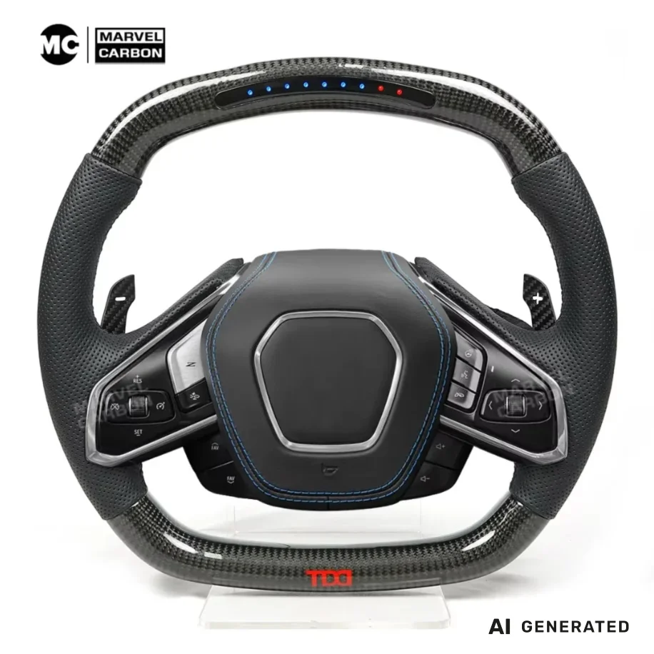 Carbon Fiber Leather Half Punch Steering Wheel For Chevrolet C8 Corvette Z51 Z06 2020 2021 2022 2023 2024 Customized