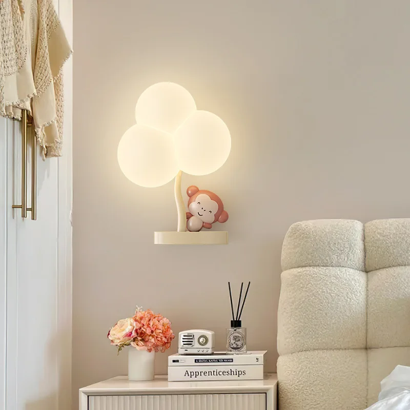 Minimalist Children's Room Wall Lamps Cute White Bear Little Monkey Lamp LED Modern Creative Boy Girl Room Bedside Wall Lights