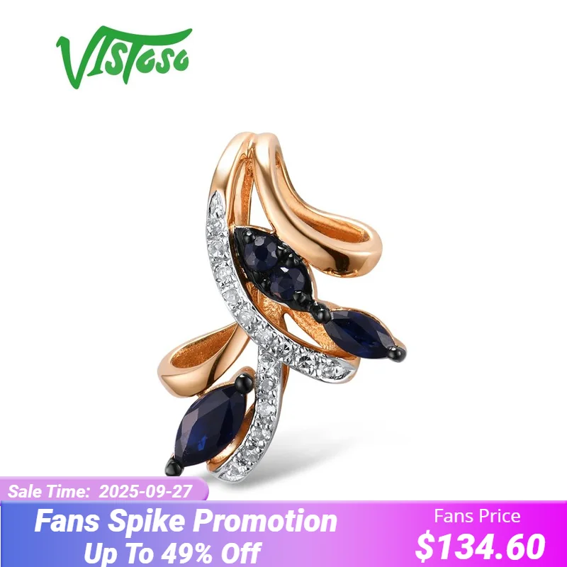 

VISTOSO Gold Pendants For Women Authentic 14K 585 Rose Gold Sparkling Blue Sapphire Diamond Elegant Wedding Band Fine Jewelry