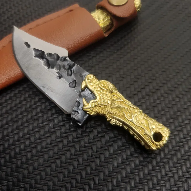 New Mini Small Folding Knife Creative Exquisite Brass 3D Patten Handle Keychain Express Unpacking Box Knife Sharpen Blade