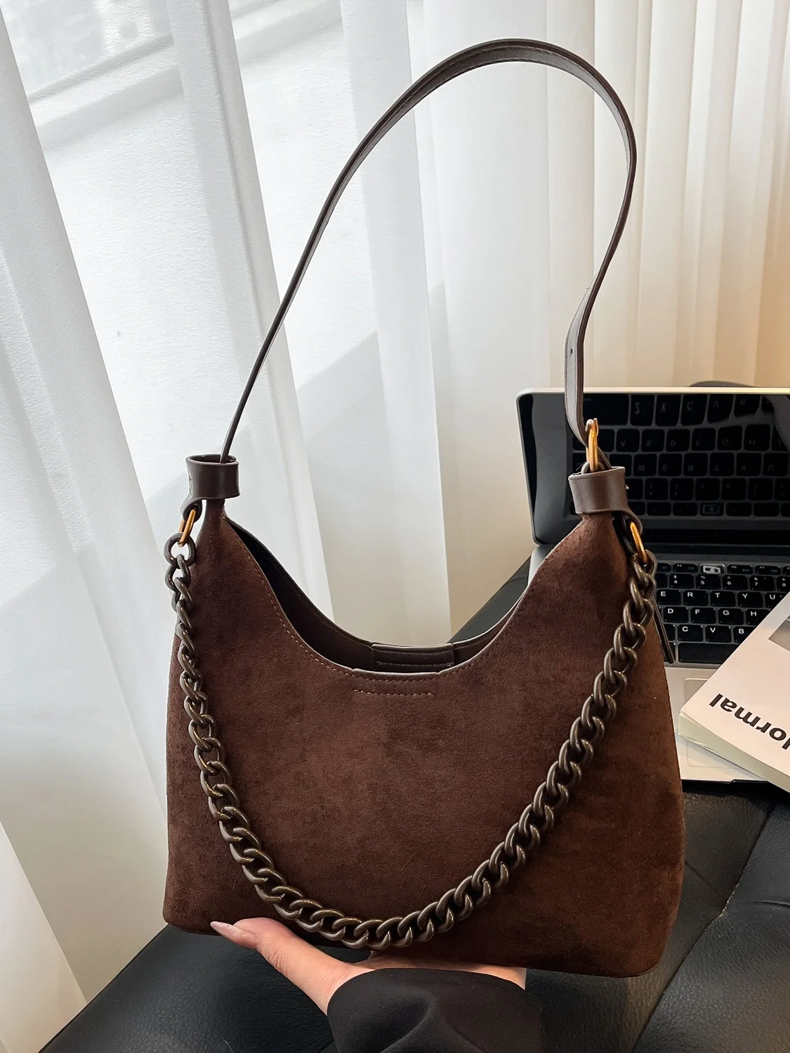 

Retro Suede Chain Underarm Bag Women's Faion Commuter Single oulder Crossbody Bag Autumn Winter New Sle Daily High-End ...