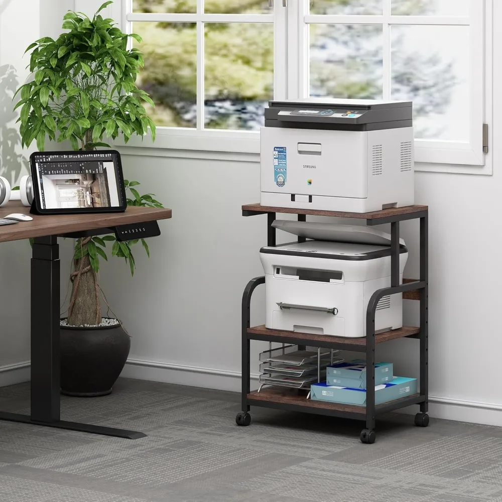 

Printer Table Stand with Height Adjustable Shelf,3 Tier Rolling Printer Cart with Wheels for Home Office Storage