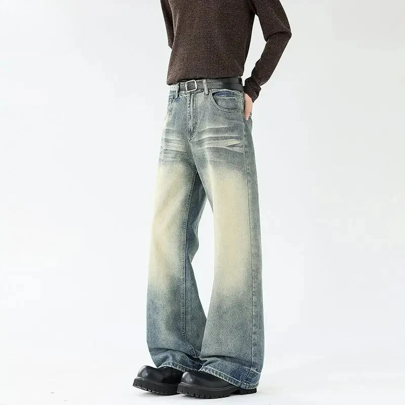 

Мужские джинсы Y2K свободного прямого кроя, широкие, повседневные, с высокой талией, в стиле ретро, винтажные, с эффектом потертости, расклешенные