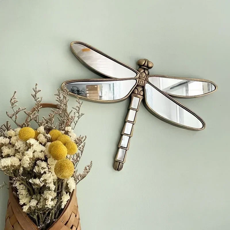 A7-25  Vintage Creative Mirror Dragonfly Mirror Wall Hanging Restaurant Background Wall Decorative Mirror Entryway