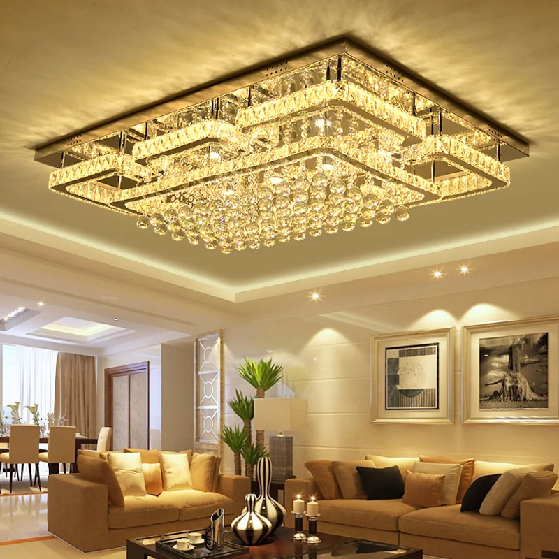 

Stainless Steel Crystal Ceiling Lights Living Room Dining Chrome Light Bedroom Kitchen LED Fixtures