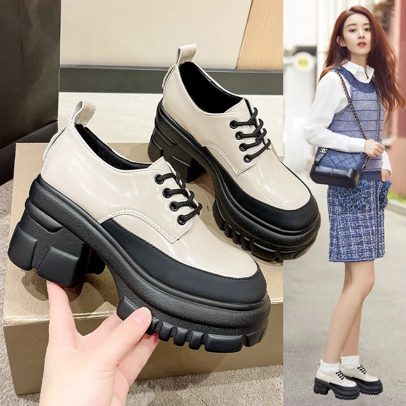 

Korean Shoes Shallow Mouth Oxfords Women's British Style Female Footwear Clogs Platform 2023 Leather Preppy Summer Dress New