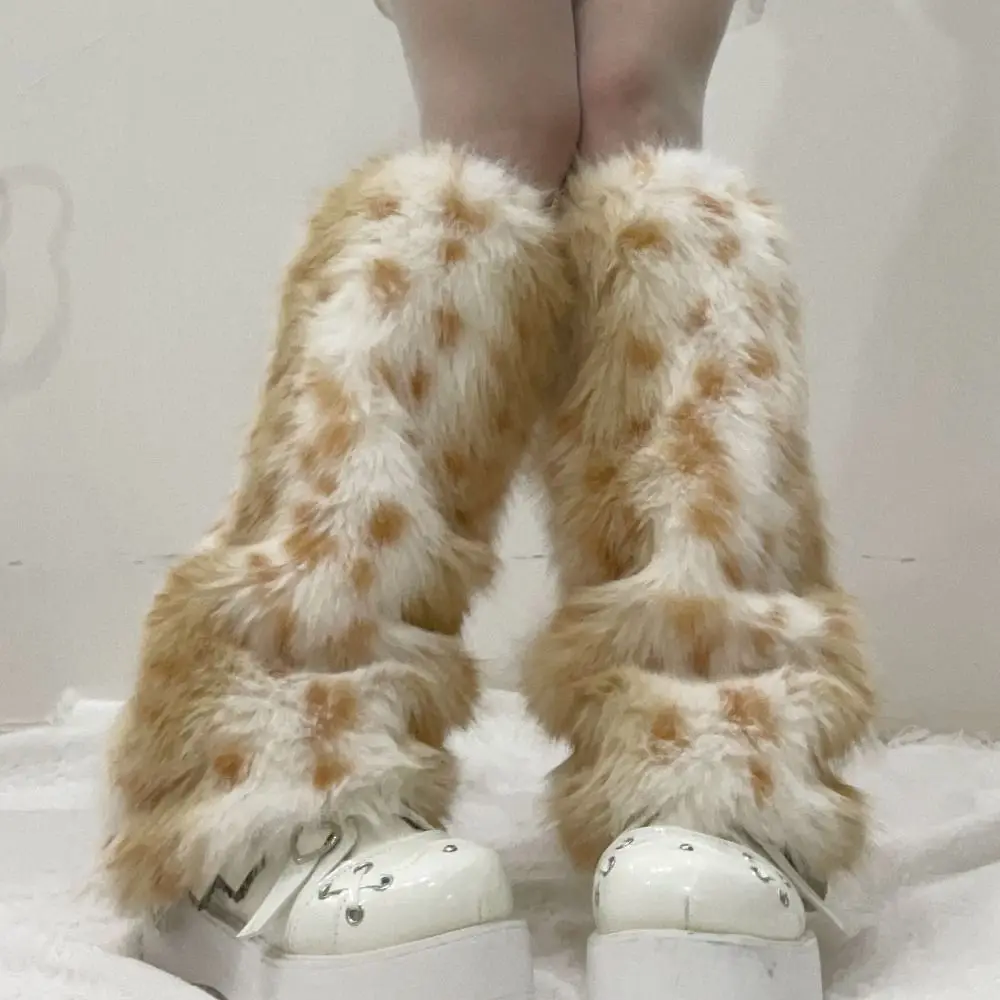 

Vintage Leopard Winter Leg Warmers Foot Cover Y2k Furry Leg Warmers Kawaii Lolita JK Long Stockings Accessories