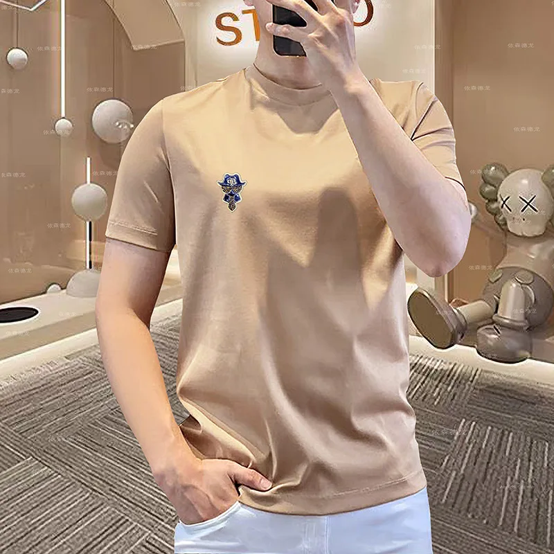 

Men's Personality T-shirt Summer New Design Luxury Brand Male Tees Short Sleeved Round Neck Slim Fit Silk Cotton Man Clothing