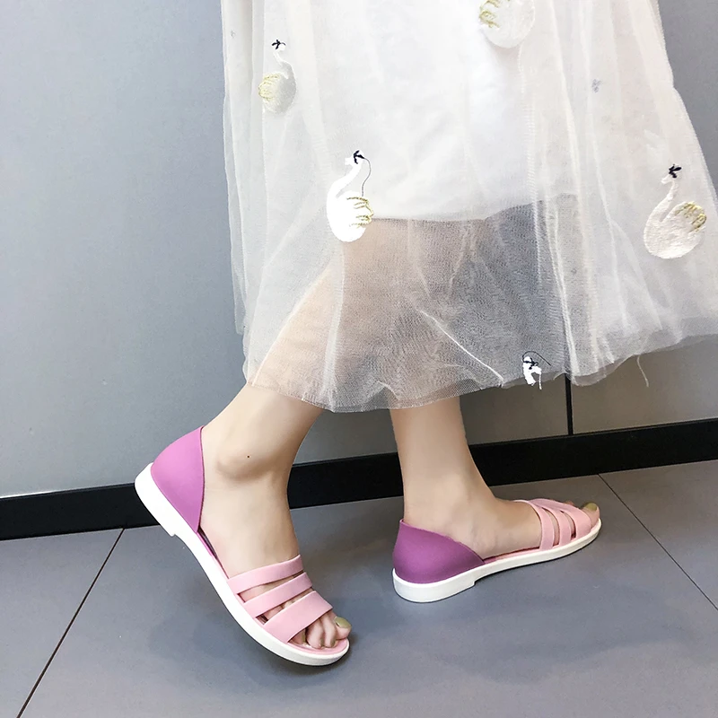 Women Summer Flat Sandals  Open-Toed Slides Slippers Candy Color Casual Beach Outdoor Female Ladies Jelly Shoes Women Sandals