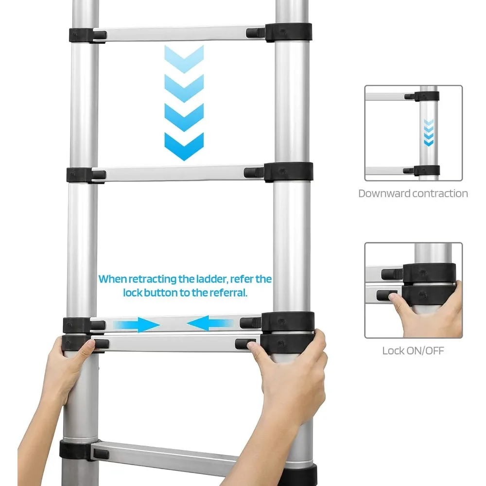 سلم تلسكوبي 16 قدم من الفولاذ المقاوم للصدأ، إطار A بطول 8 أقدام قابل للطي، سعة 330 رطل، قابل للطي مع أقفال أمان، مناسب للخارج #4