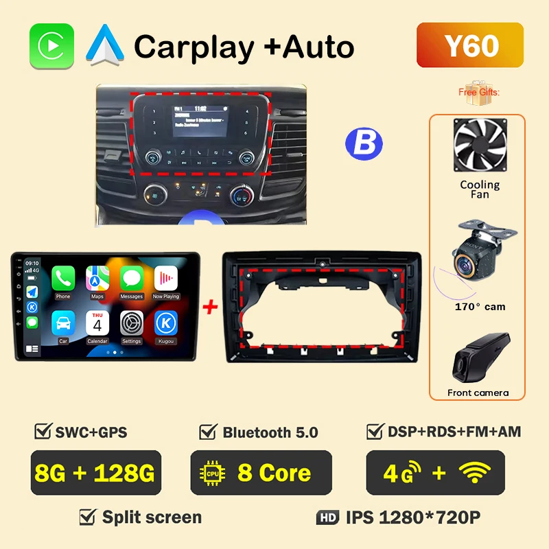 Auto Radio Android voor Ford Transit Custom 350 Transit V363 2020-2022 Multimedia Videospeler Navigatie GPS GEEN 2din Head Unit