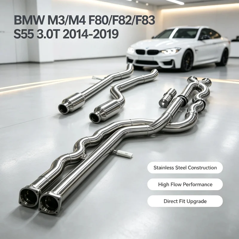 2.5 Inch Mid Pipe Resonator Exhaust System for BMW M3/M4 F80/F82/F83 S55 3.0T 2014-2019 Stainless Steel Performance Pipe