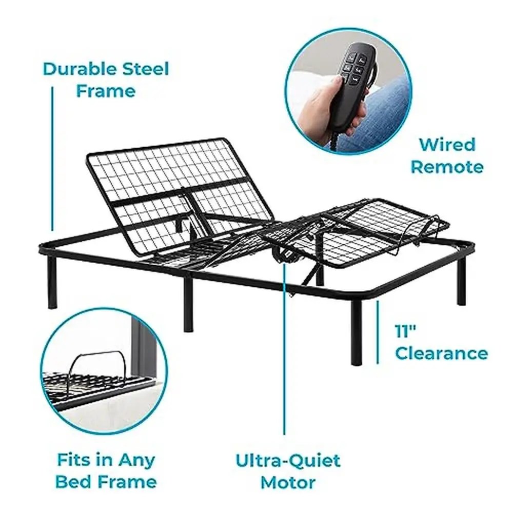 Adjustable Bed Frame Base Independent Head Foot Incline Quiet Motor Easy Assembly Lounging Watch TV Working 650lb Capacity Full