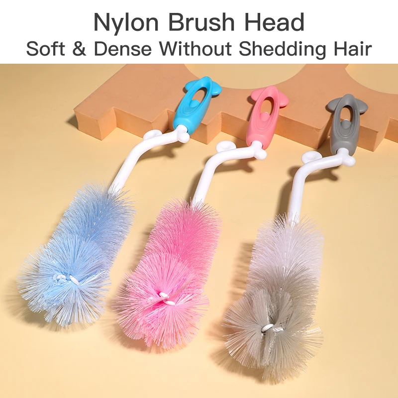 3 in 1 Set SAIDAH 360° Nylon Rotating Feeding Milk Bottle Brush Set