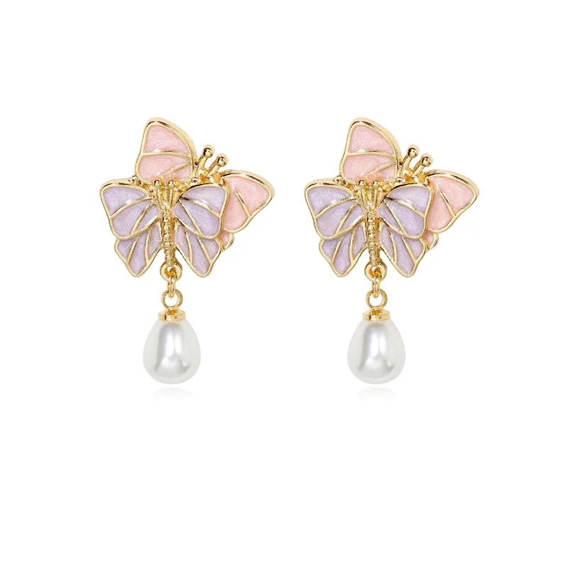 

Unique Enamel Butterfly Ear Studs Color Earrings Fashion Metal Women Eardrop S925 Silver Needle Accessories Earwear