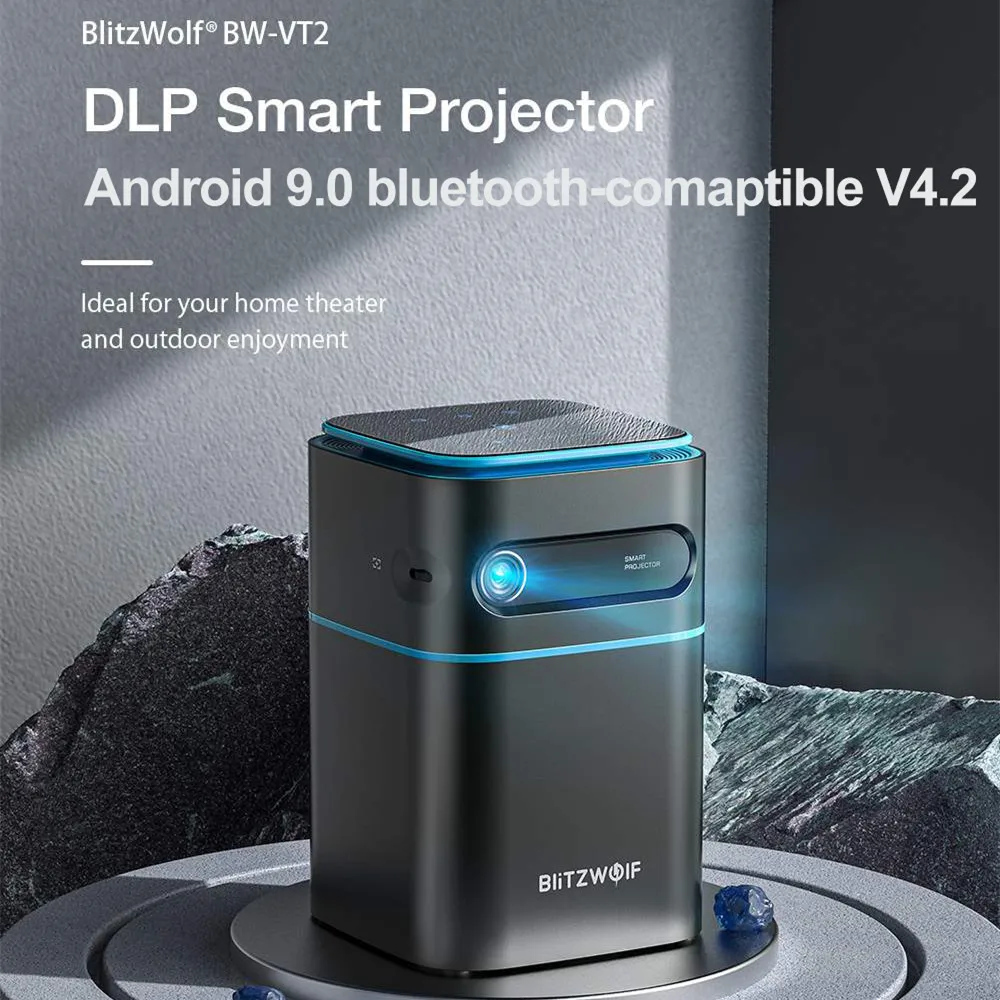 BlitzWolf-VT2 DLP Mini WIFI Projector Android 9.0 bluetooth Speaker 2.4G/5G WIFI Wireless Projectors Portable 1080P Hand Cinema