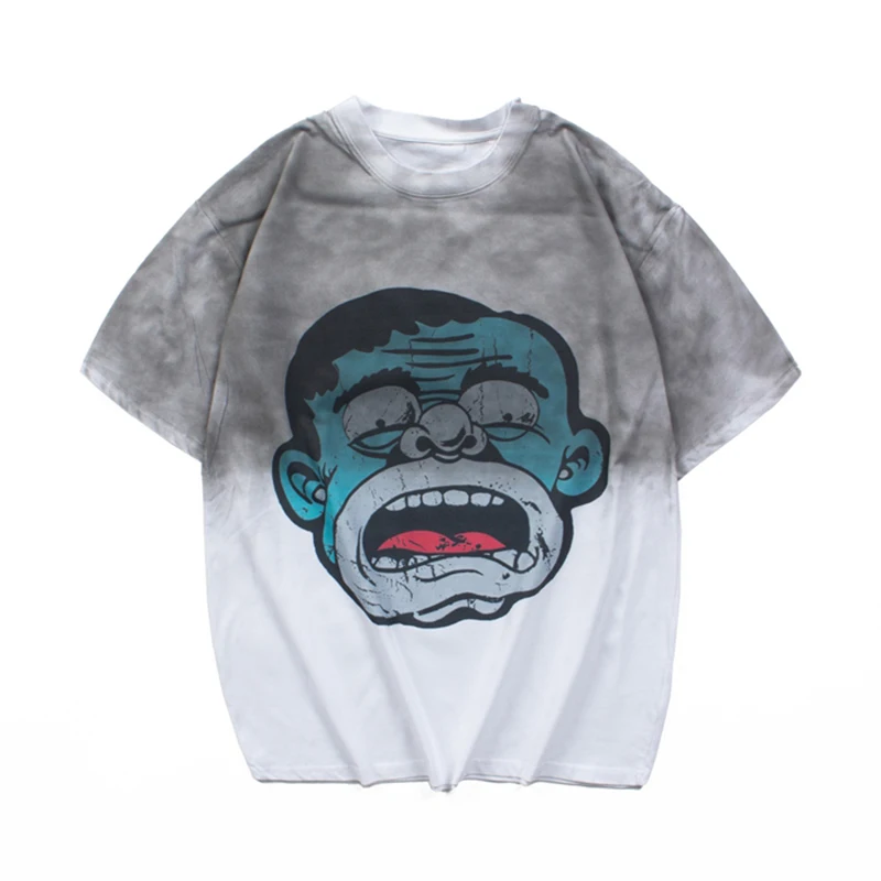 

2025 Spring/Summer Funny Joker Print Washed Short Sleeved T-shirt Top Vintage Y2k Tshirts 100% Cotton Baggy Tees Man Tie-dyed