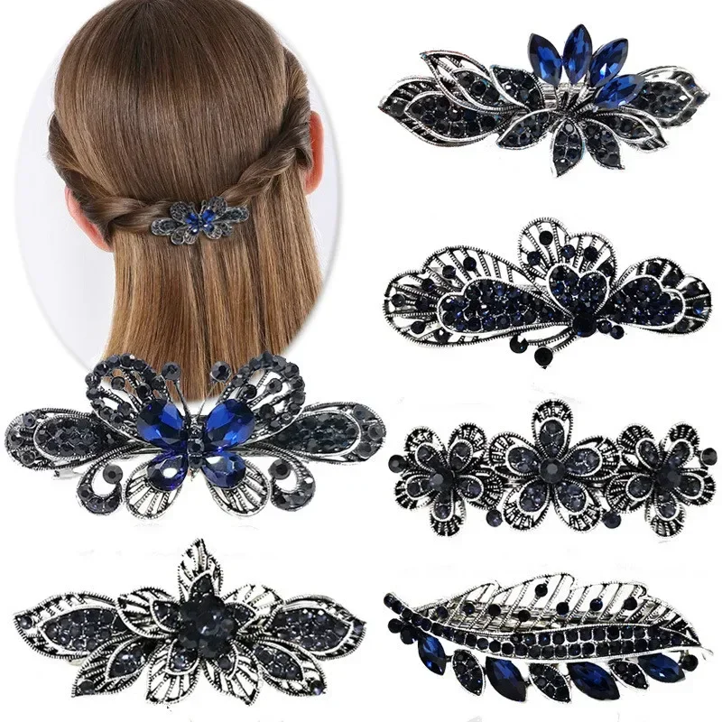 Butterfly Flower Hair Clip Barrettes For Women Metal Rhinestone Retro Style Crystal Hair Clips Hearwear Hair Styling Accessories