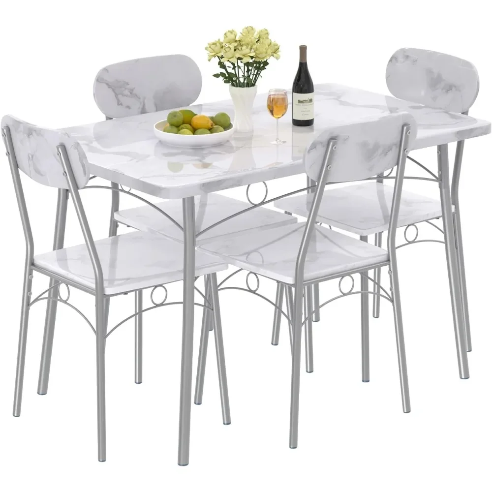 

Dining Table Set for 4 5 Piece Dinette with Chairs for Kitchen, Breakfast Nook and Small Space, 43.3", White