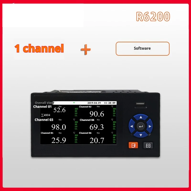 R6200 Paperless Data Logger Recorder 6‑Channel Temperature Pressure Flow Current Recorder Modbus RTU Anti‑Interference Monitor