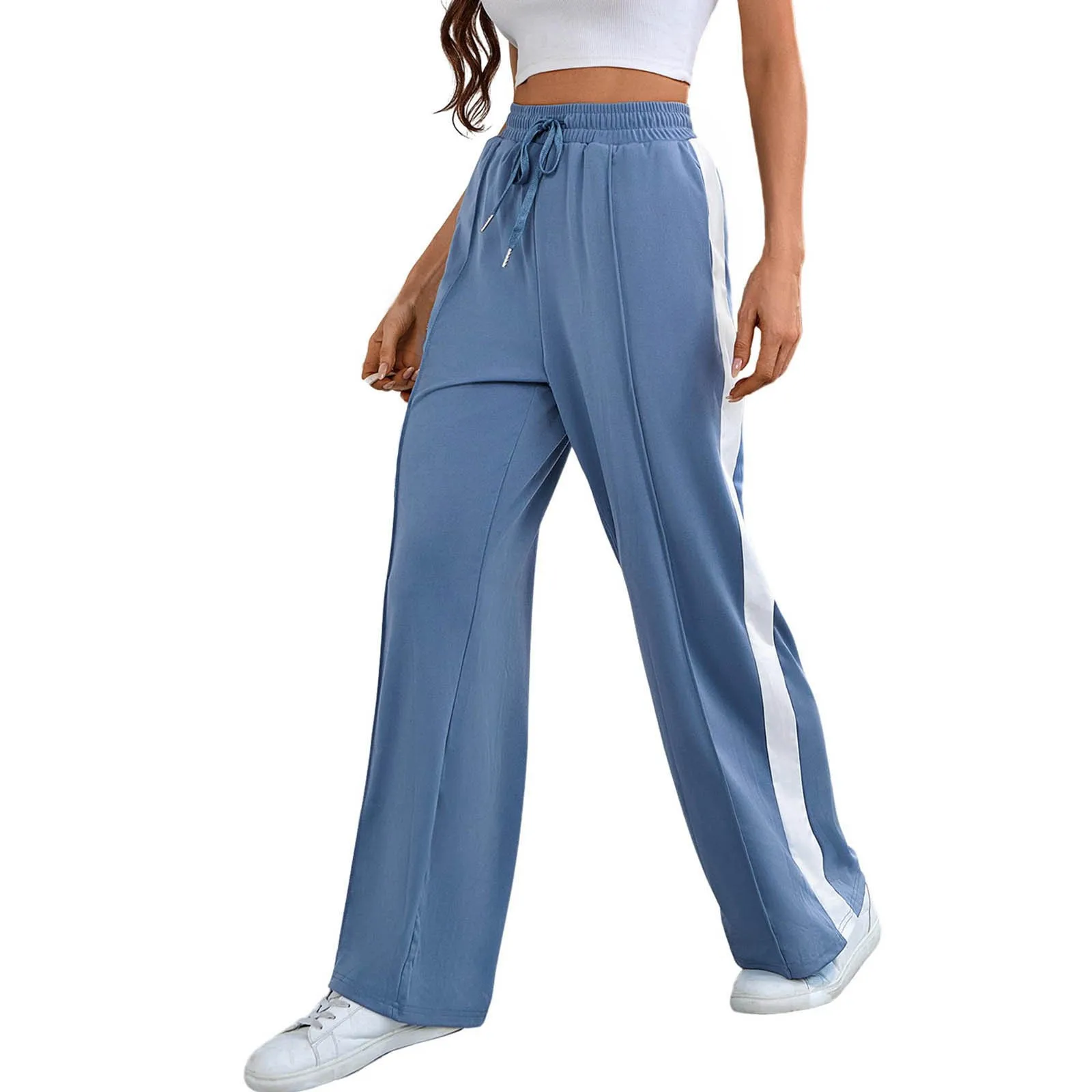 Wide Leg Sweatpants Women Baggy  Trendy Casual Drawstring Ribbed Waisted Pants Athletic Trousers  Pants женские Spodnie Damskie