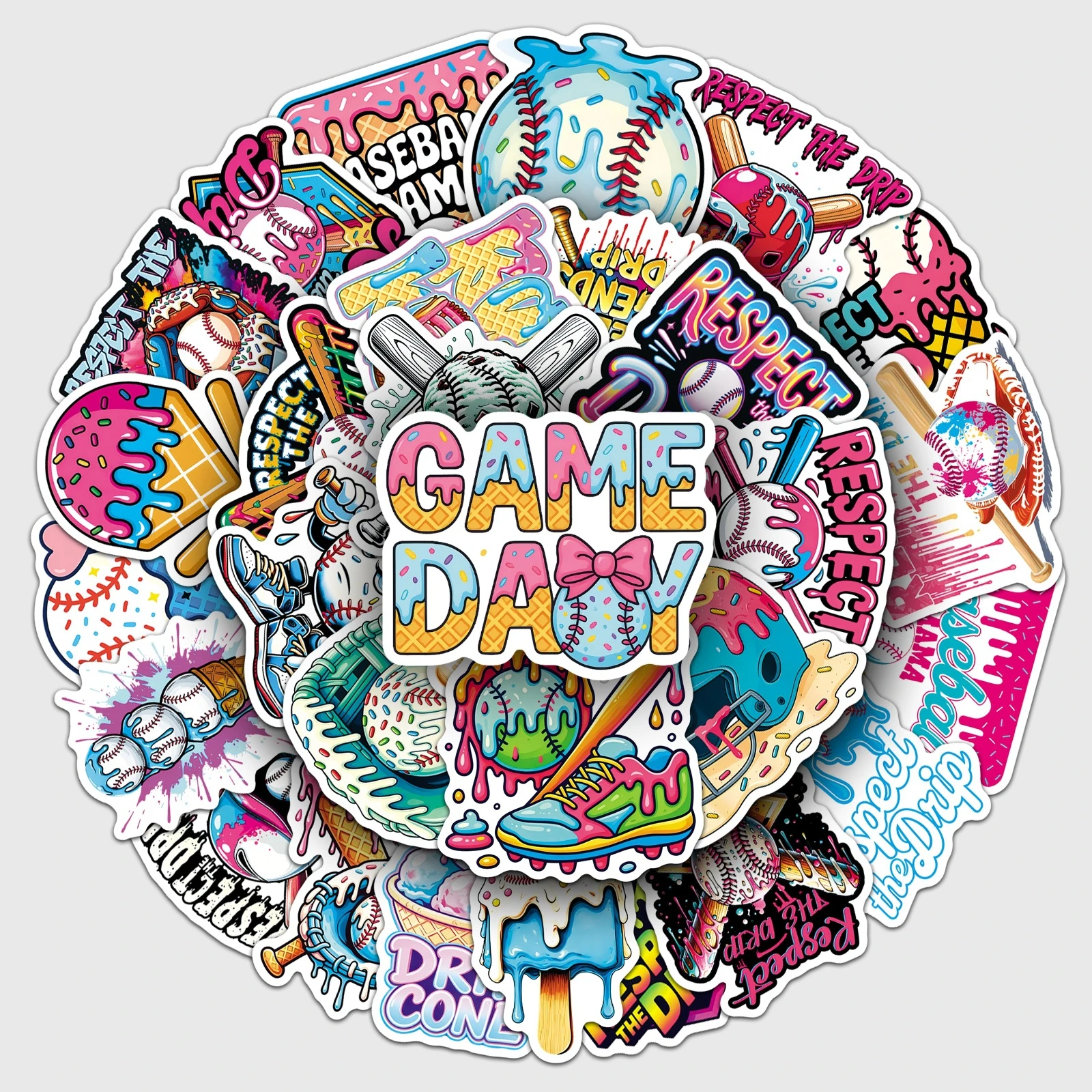 2026 new 50 drip baseball stickers, new colorful graffiti baseball hot selling sports waterproof stickers, toy gifts