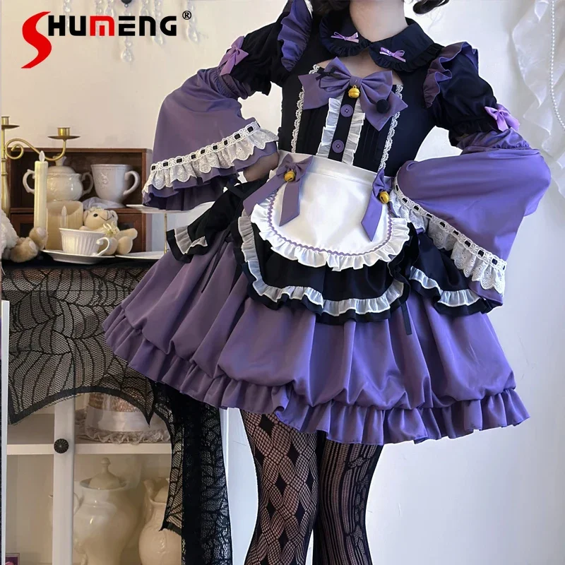 

Autumn Purple Maid Lolita Short Sleeve Op Bud Dress Japanese Style Sweet Color Matching Women Girls Cosplay Ball Gown Dresses