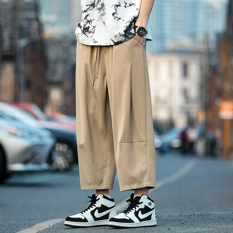 

Мужские летние повседневные брюки i Color Ice Silk: свободные, широкие, модные, молодежные, укороченные (7/8 длины)