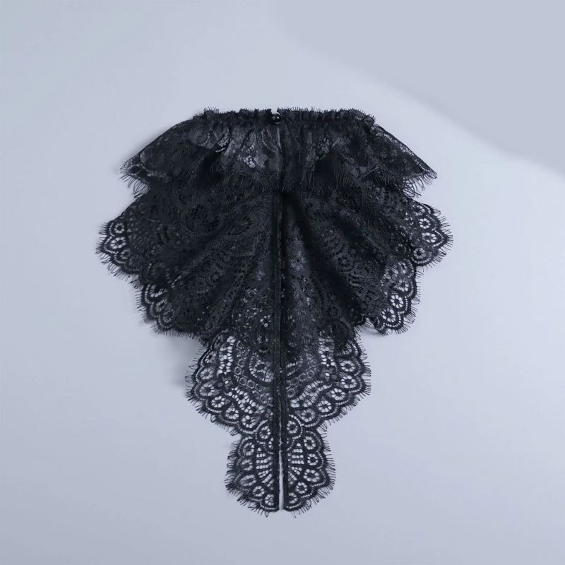 DXAE Flower-Pattern Lace Faux Collar with Stand-Neck Scalloped Edging, and Extended Front Panel for Layering Over Tops