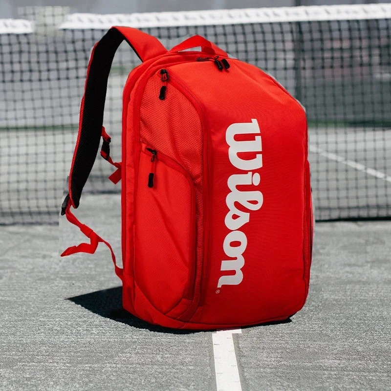 Wilson mochila de tenis Super Tour, bolsa de tenis de dos tonos, diseño minimalista, bolsillo de aislamiento rojo, Max Hold 2 Racquets