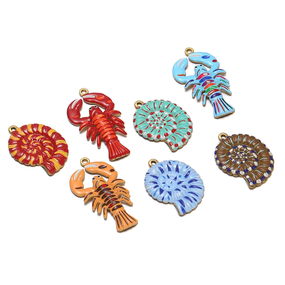 4 Stück goldfarbene Edelstahl-Emaille-Muschel- und Hummer-Anhänger für Halsketten, Anhänger, Ohrringe, DIY-Schmuck, Armbänder, Zubehör – Detail 5