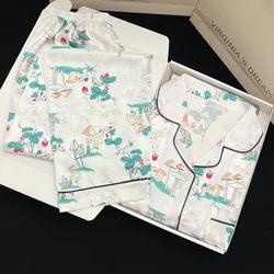 Idyllic Style Mushroom Print Women's Pajamas Loungewear Classic Simple Casual Sleepwear 2024 New Long Sleeve+pant Home Sets Y2k