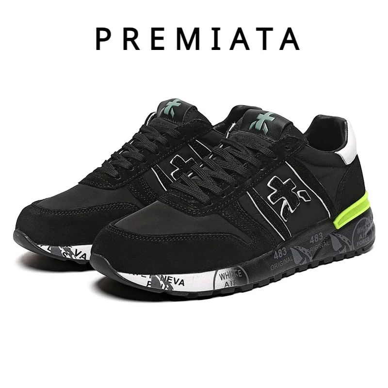 PREMIATA Men's Casual Sneakers Shoes Black Fluorescent Green Fashion Breathable Running Sports Shoes for Men with Free Shipping