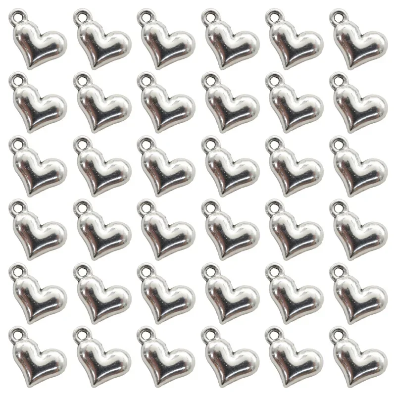 20pcs Polished Puff Love Heart Charms Alloy Metal Mini Metal Heart Pendants For DIY Necklace Bracelet Earring Jewely Making