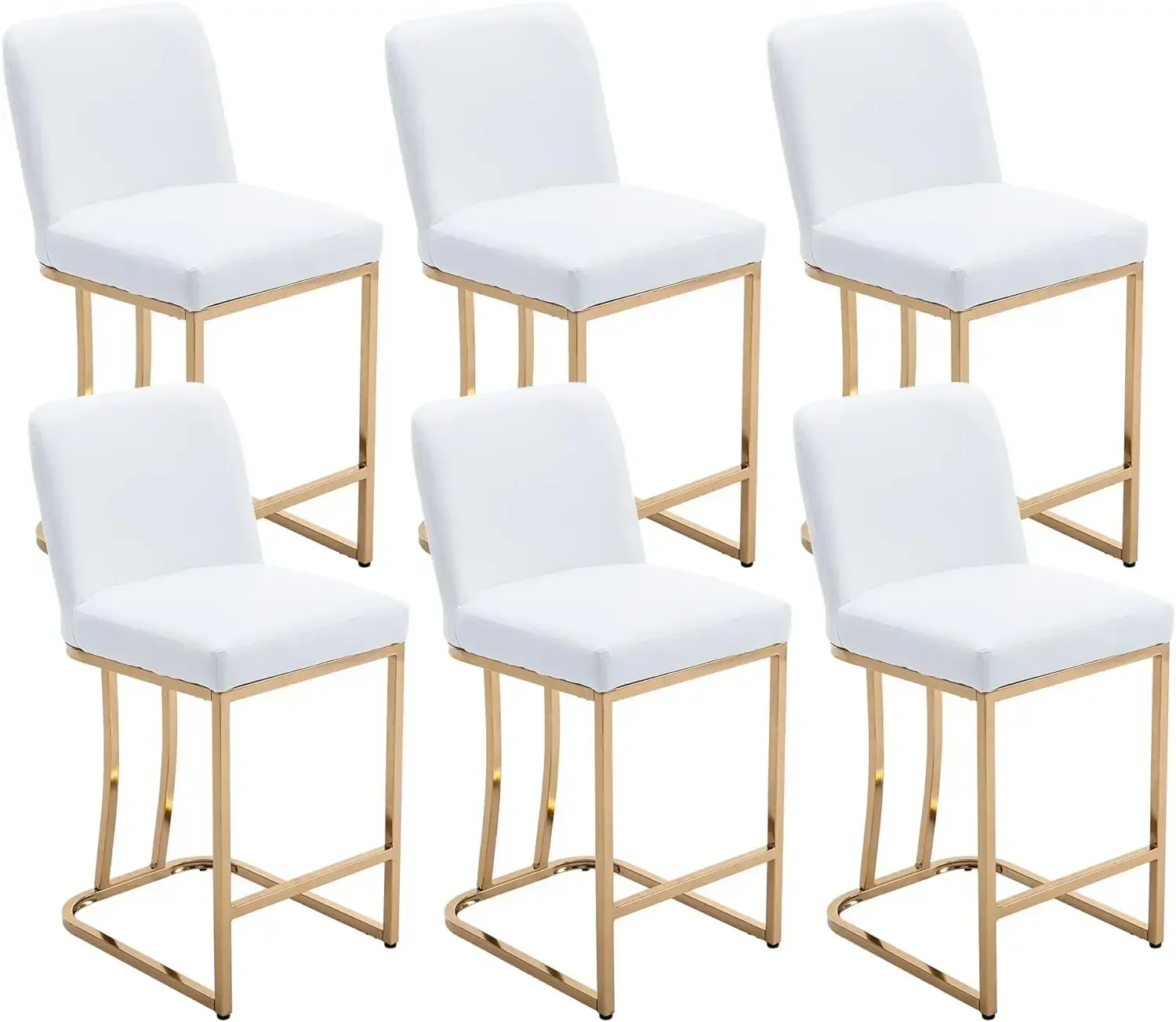 

Faux Leather 24" H Counter Height Barstools with Back, Mid Century Modern Upholstered Counter Stool Chairs with Gold Metal Frame