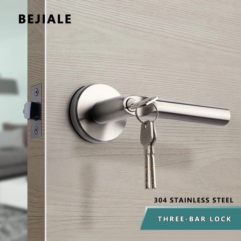 

American 304 Stainless Steel Handle Lock, Indoor Wooden Door Door Silent Lock, Bathroom Fire Door Handle Single Tongue Lock