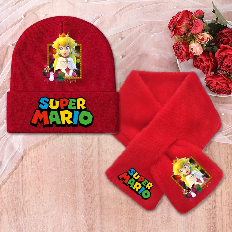 سوبر ماريو محبوك قبعة أفخم وشاح أزياء الأحمر عيد الميلاد شتاء دافئ النشاط في الهواء الطلق بيني لطيف بنين بنات هدايا حفلة عيد الميلاد