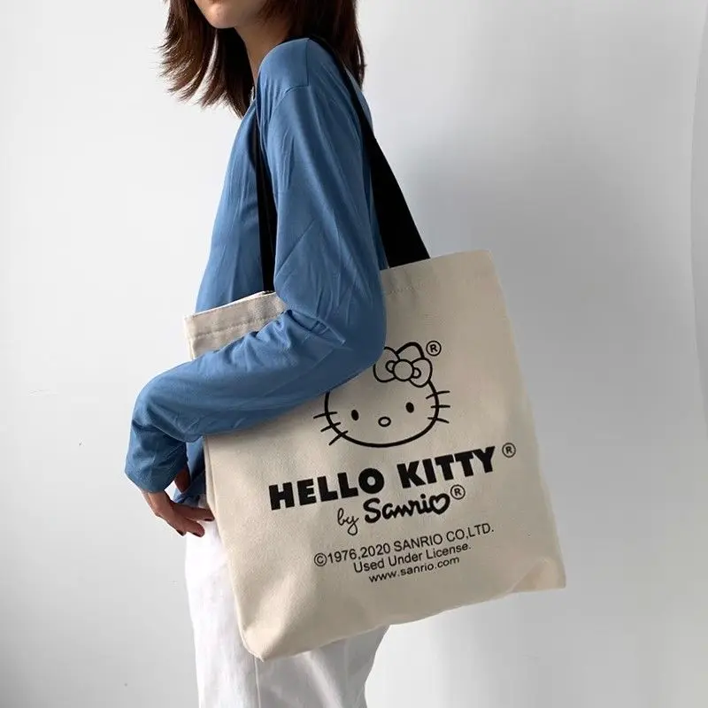 

Kawaii Sanrio Hello Kitty Melody Kuromi Tote Bag Large Capacity Cartoon Canvas Bag Everything Class Commute Tote Bag Girl Gift