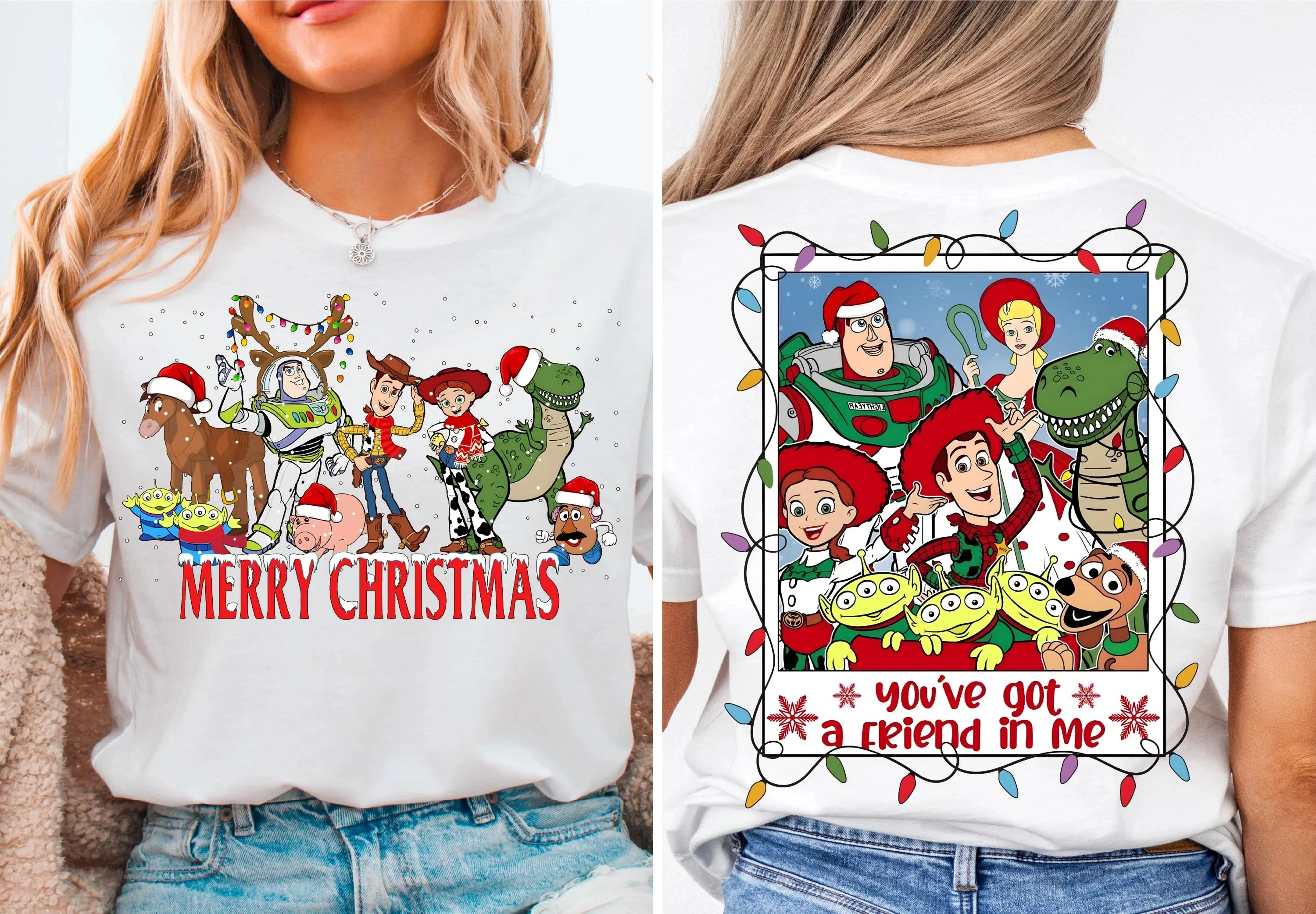 

Рубашка с Рождеством «История игрушек Диснея» You' Ve Got A Friend in Me Рождественская рубашка Дисней с коротким рукавом Женская и мужская футболка