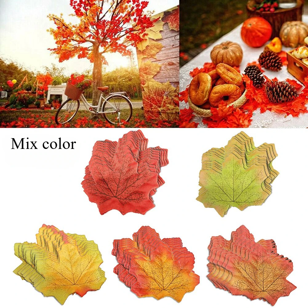 

50/100/200pcs Artificial Fall Maple Leaves Fake Plants DIY Halloween Leaves for Thanksgiving Festivals Wedding Home Decor