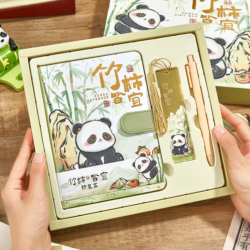 Three Piece Set Cartoon Panda Series Notebook High Appearance Student Diary Stationery Set Contain Pen Bookmark