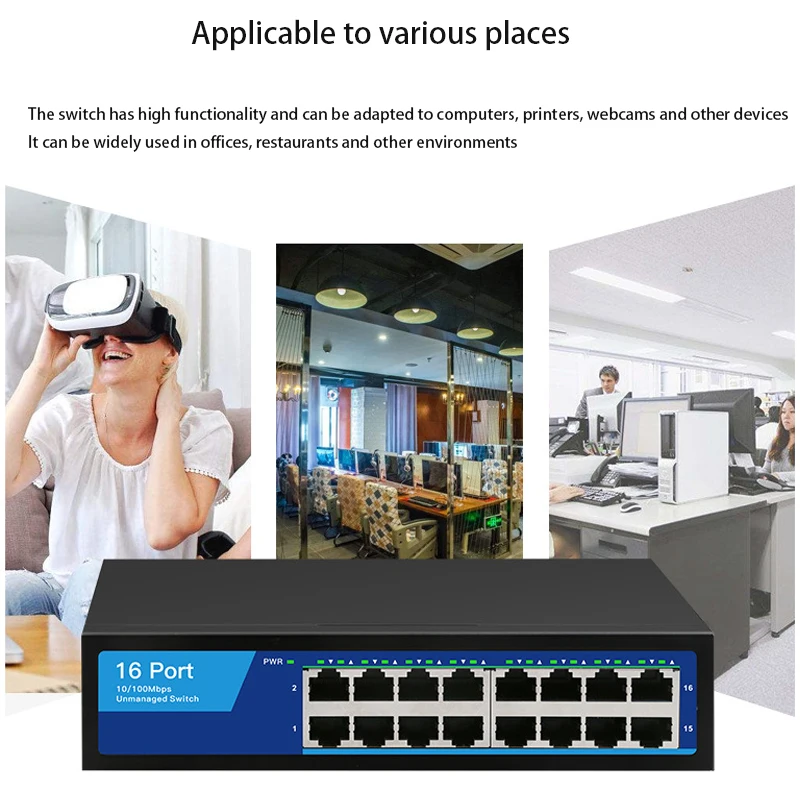 Internet Splitter Adapter Multi-function RJ45 Hub Splitter Converter 16-Port 10/100Mbps Ethernet Switch game RJ-45 LAN Adapter