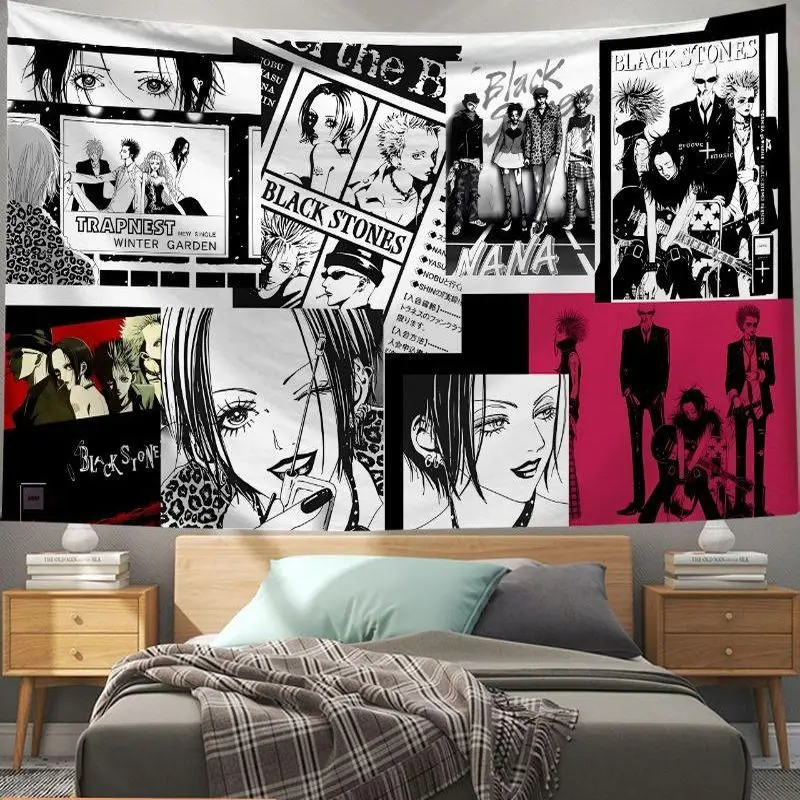 VIKAMA NANA Anime Collage Tapestry, Punk Manga Wall Hanging for Living Room Bedroom Esports Room Japanese Home Decor