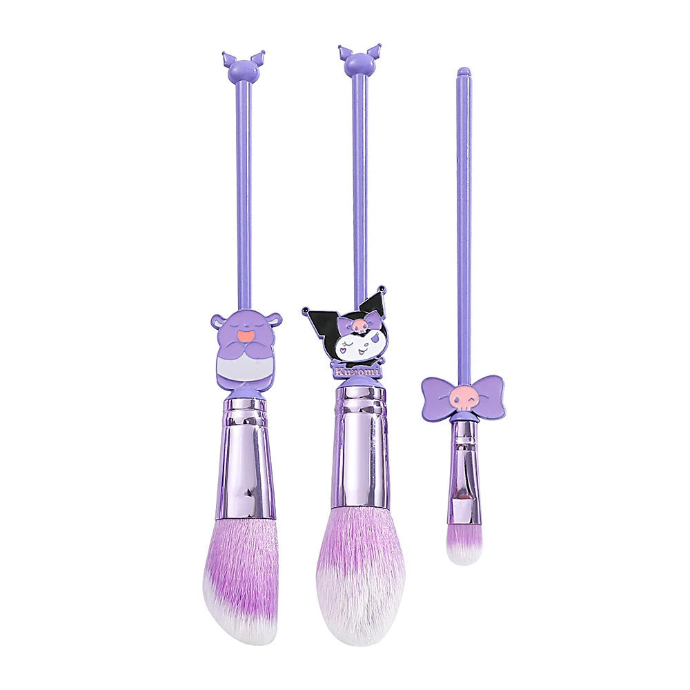 Sanrio-Cute Kuromi Brochas de maquillaje, Fibra súper suave, Sombra de ojos, Regalos periféricos de anime, 3 piezas