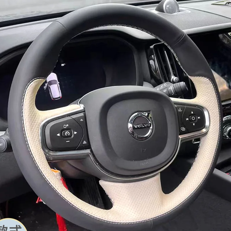 Hand Stitched Non-slip Car Steering Wheel Cover for Volvo XC60 XC90 XC40 V90 S90 S60 Custom Genuine Leather Car Interior